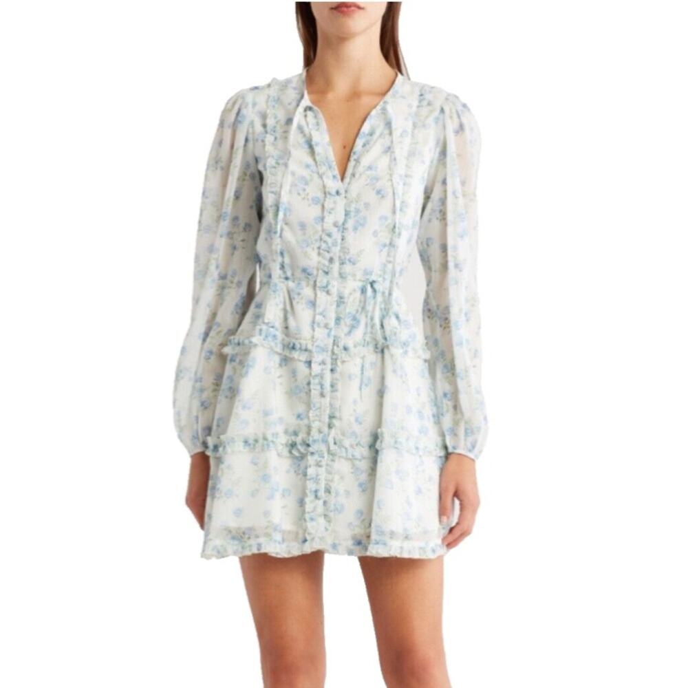 Rachel Parcell Floral Ruffle Mini Dress Blue White Size Large